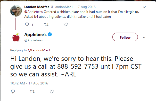 Applebee's - social media customer service