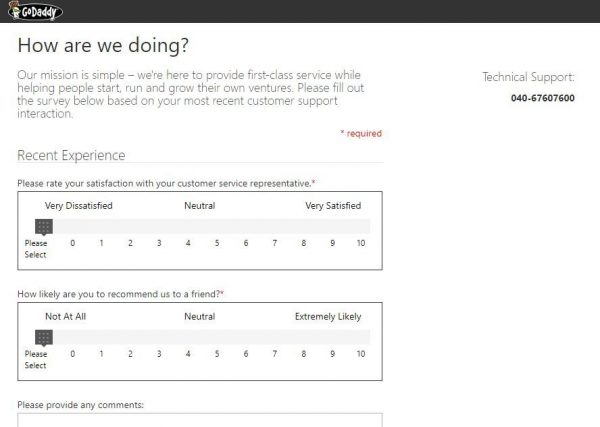 Godaddy Customer Feedback Survey