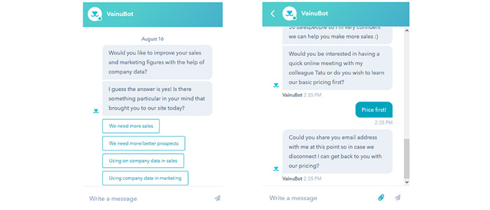Vainu bot for lead generation chatbot examples 1 What is the best example of chatbot application?