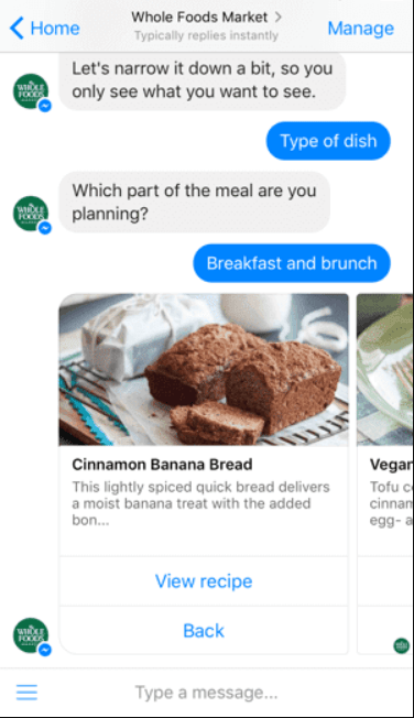 Whole Foods Messenger chatbot for marketing