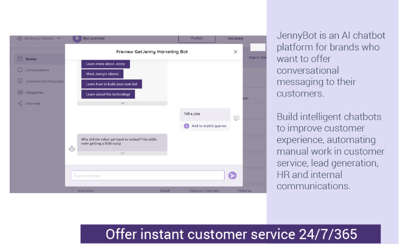 Chatbot Jenny - Support client 24h/24 et 7j/7