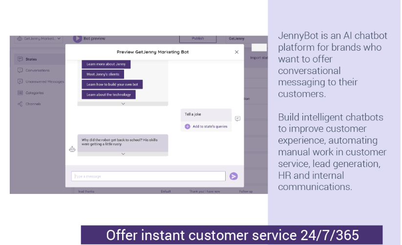 Chatbot de Jenny: atención al cliente 24 horas al día, 7 días a la semana