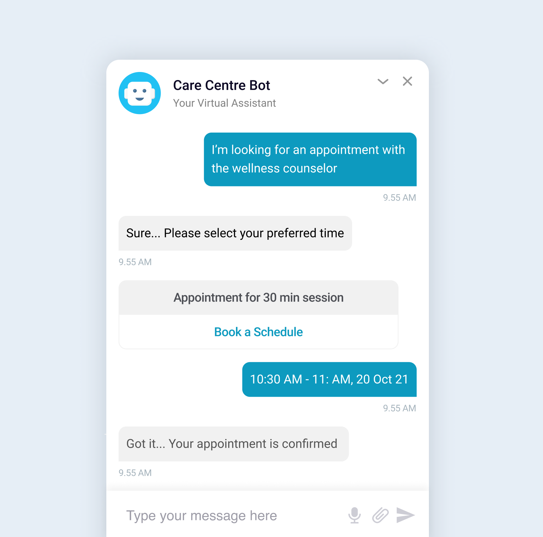 Appointment scheduling - chatbots for healthcare