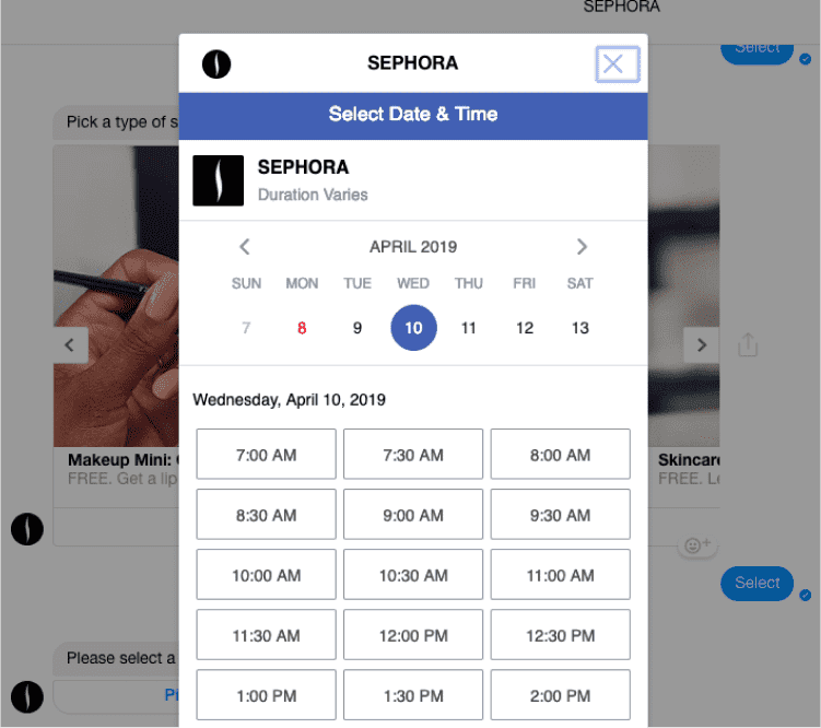 Scheduling appointments with FB messenger bot