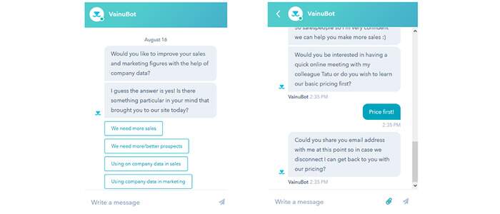 Business chatbot example for lead generation