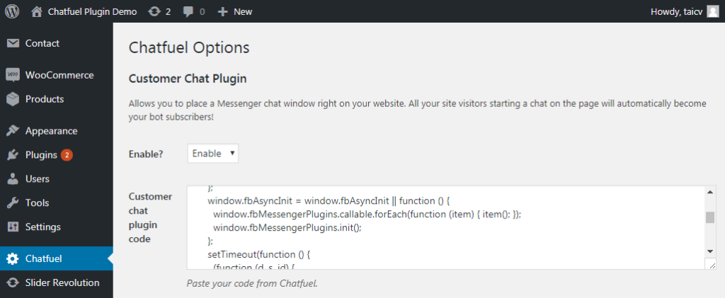 Chatfuel chatbot plugin