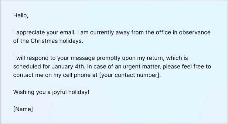 Out-of-Office Message for the Holiday