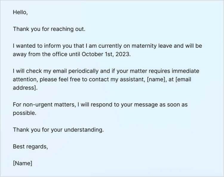 Out-of-Office message for maternity leave