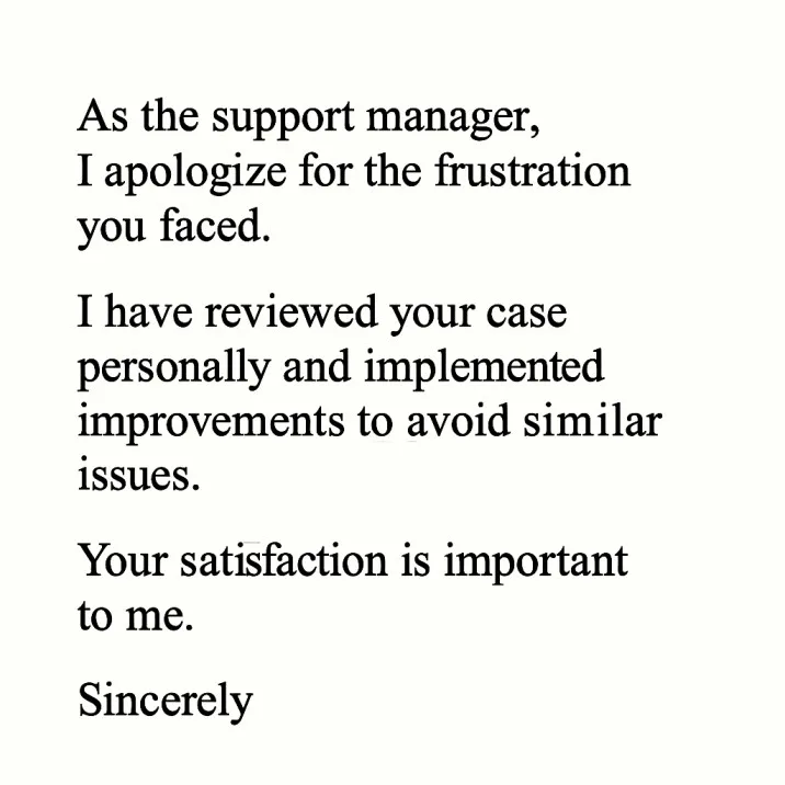 Customer apology letter example