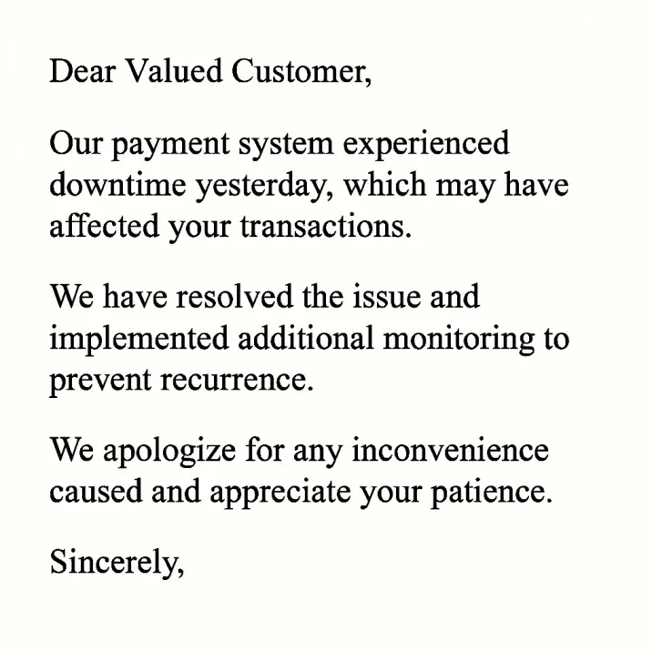 Example of Customer apology letter