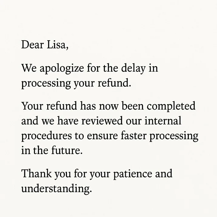 Example of customer apology letter