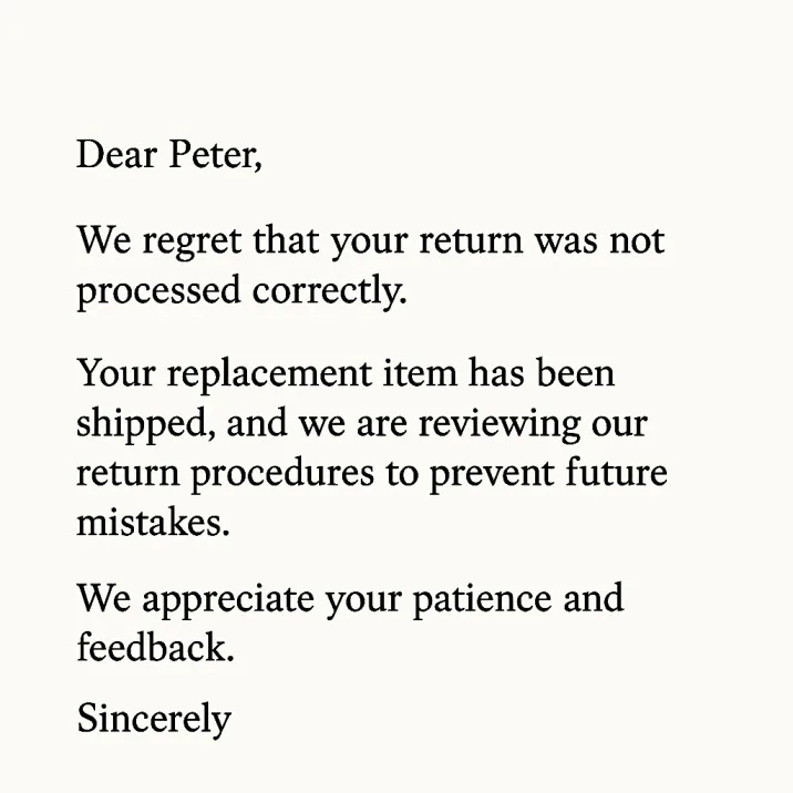 Example of customer apology letter