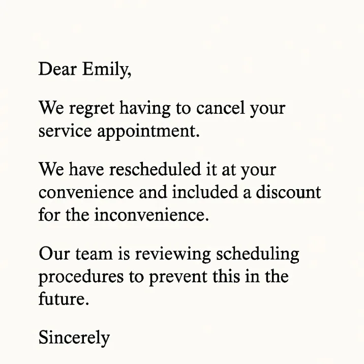 Example of customer apology letter