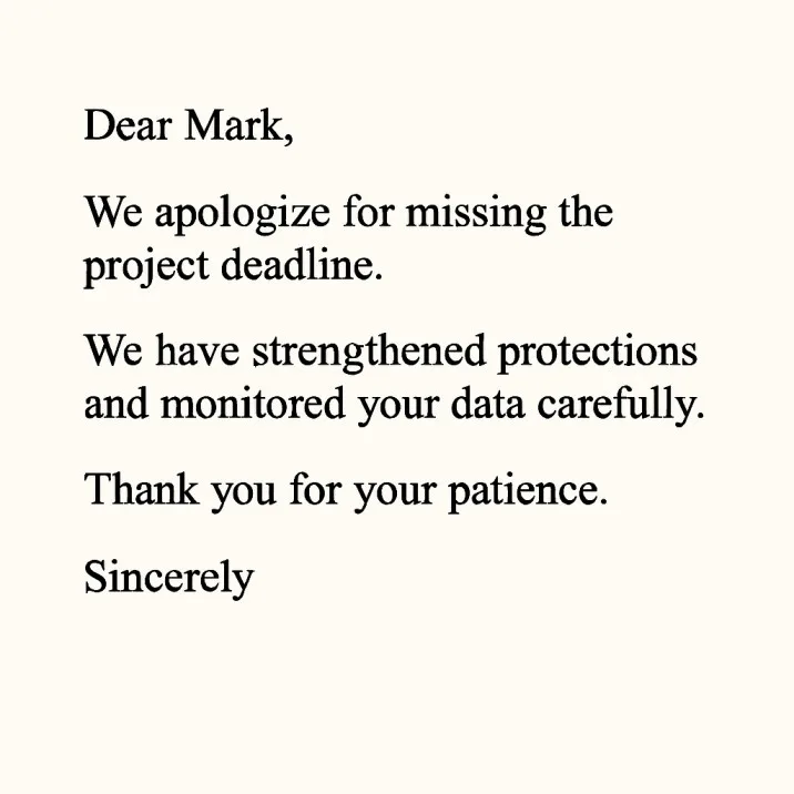 Example of customer apology letter