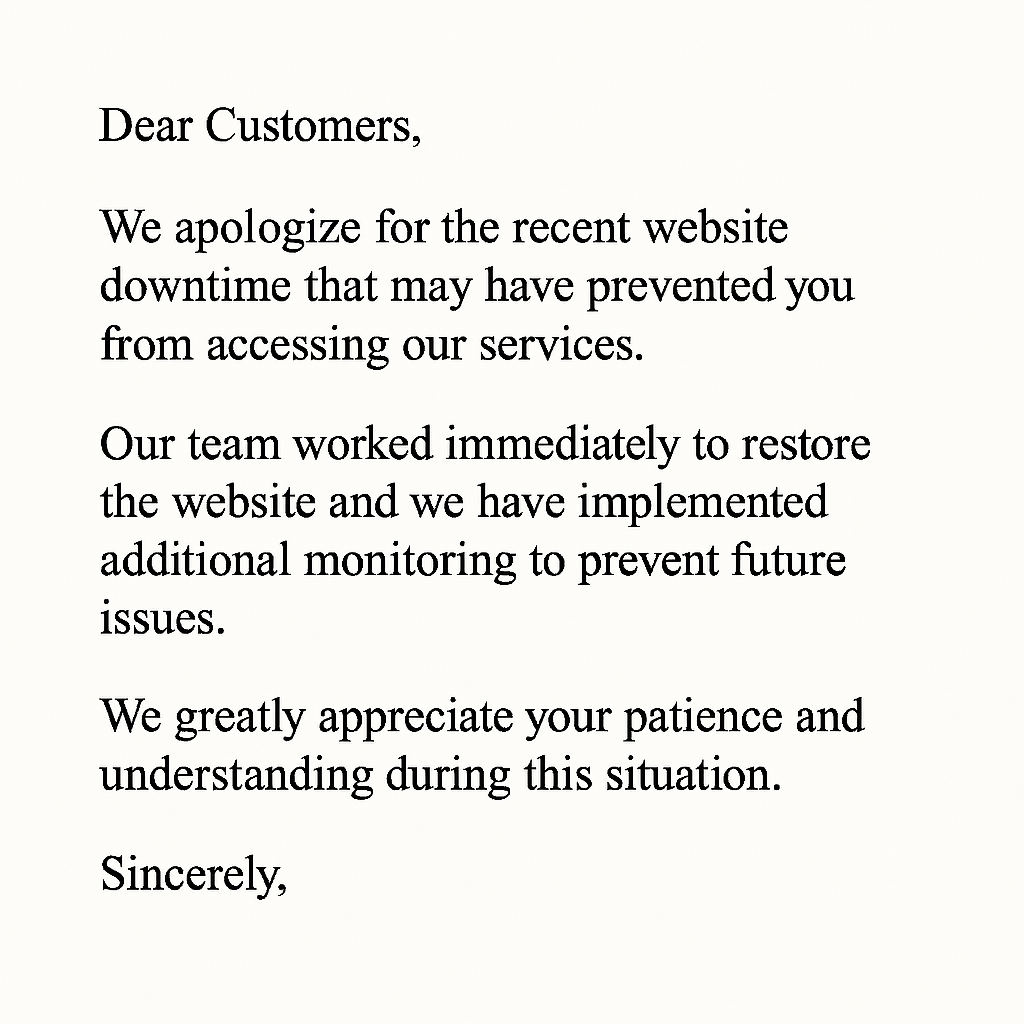 Example of customer apology letter