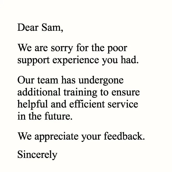 Customer apology letter example
