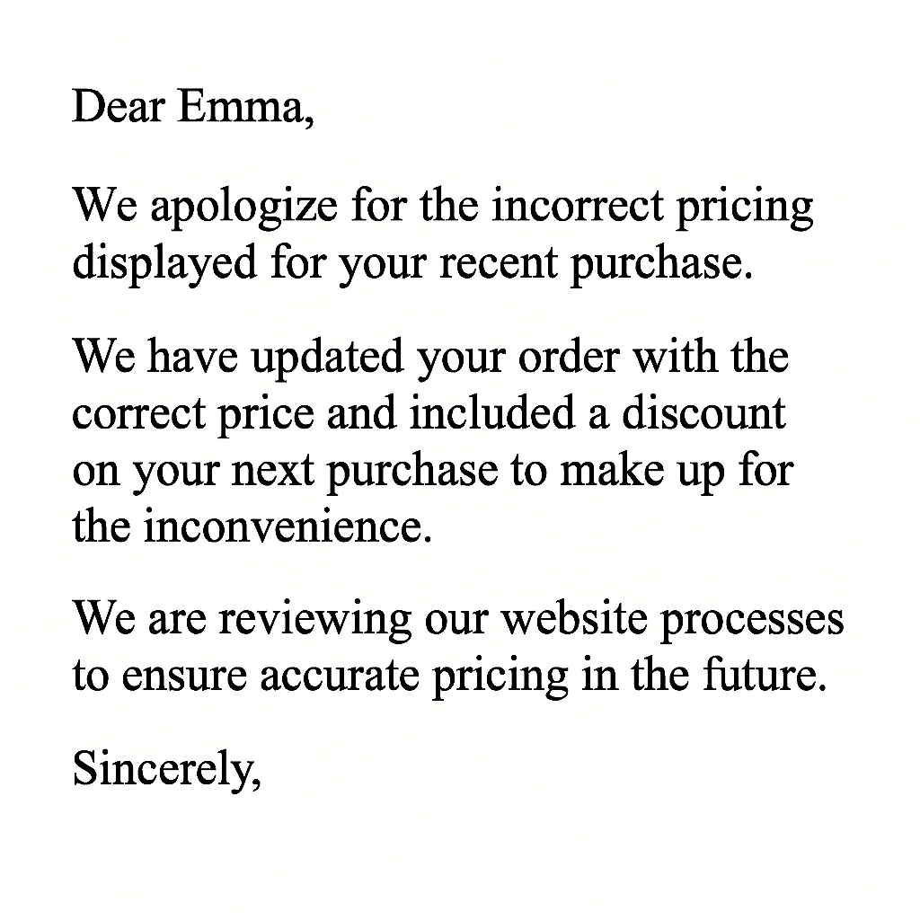 Example of customer apology letter