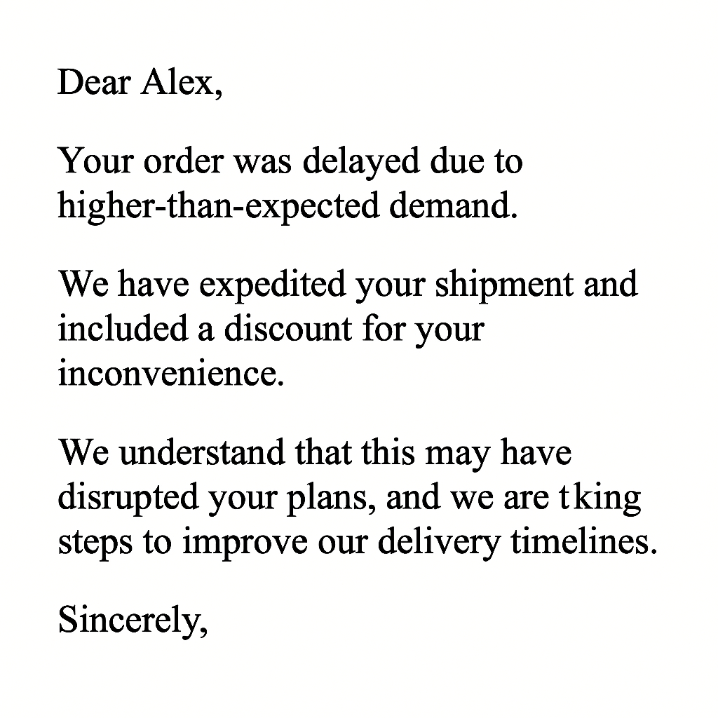 Example of customer apology letter