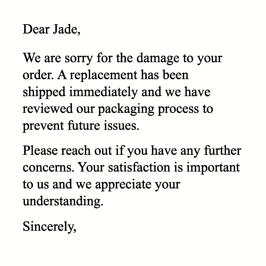 Example of customer apology letter