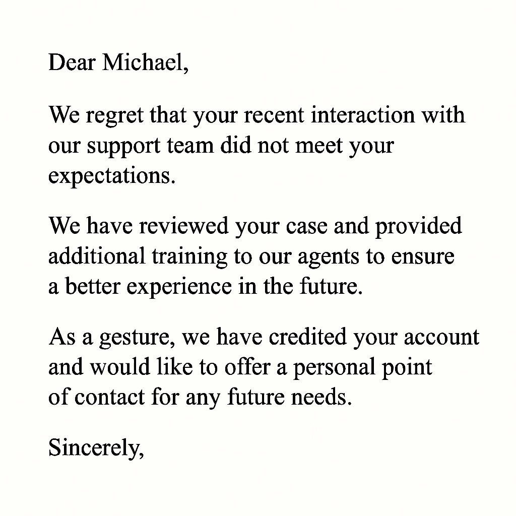 Example of customer apology letter