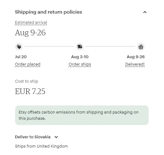 ETSY Delivery Estimate 