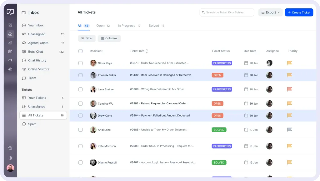 live chat with ticketing system