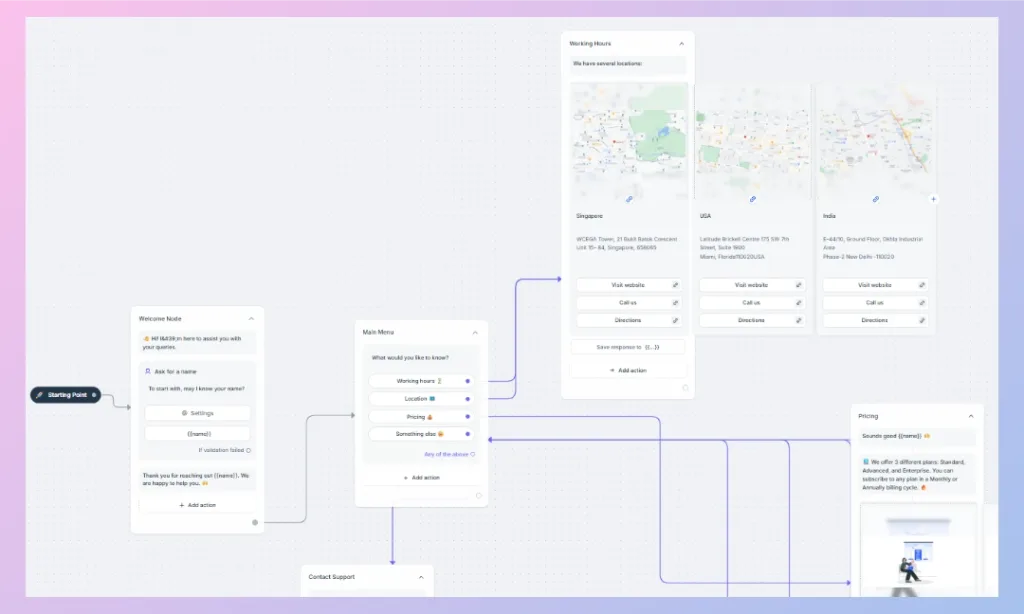 Chatbot visual flow builder