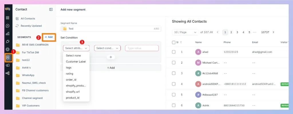 Contacts Section from Contact