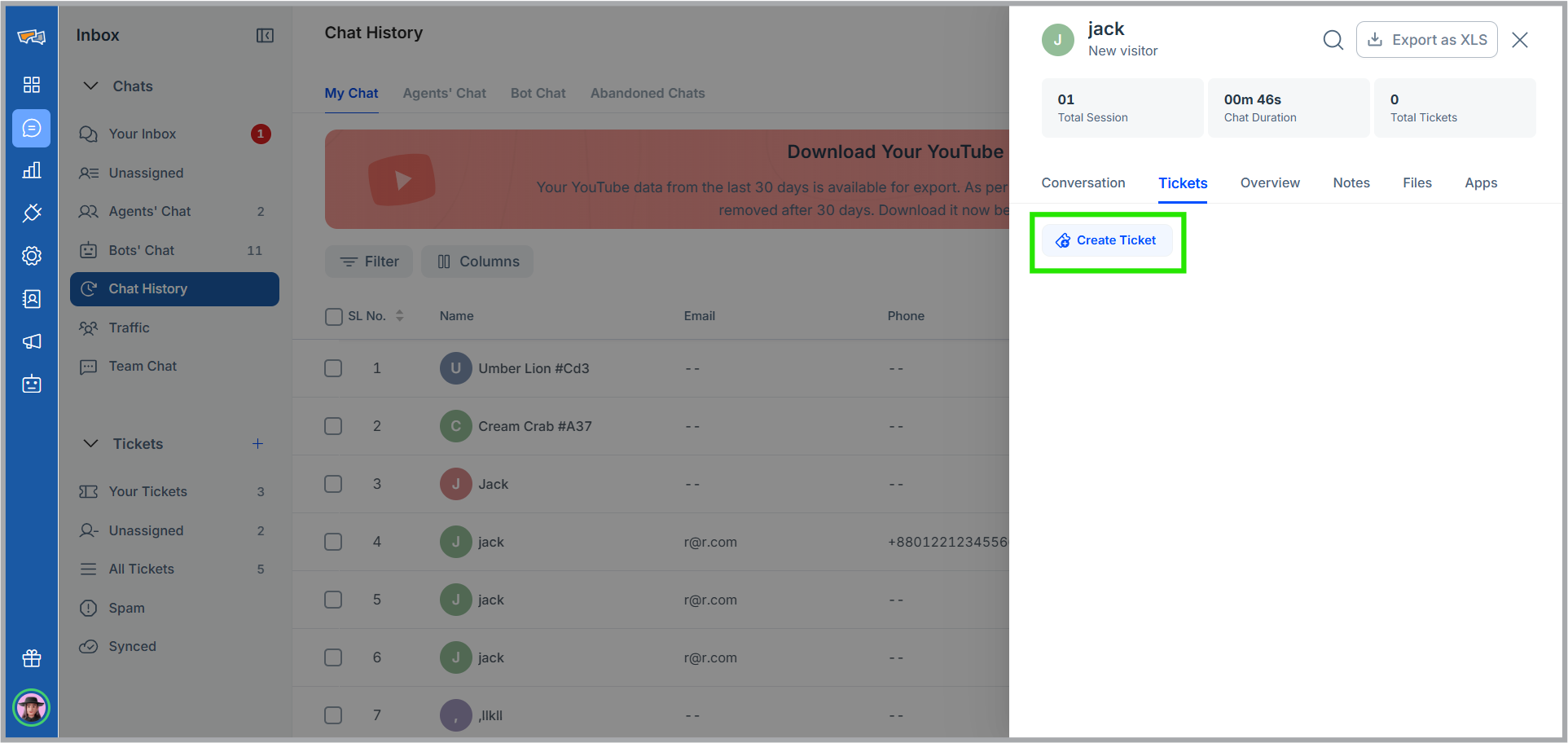 Ticket from Chat History | REVE Chat