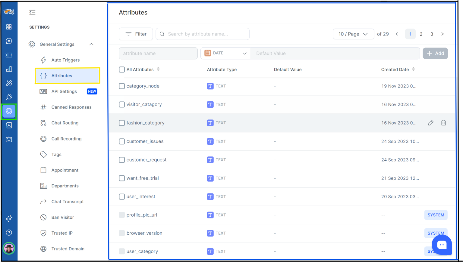 Custom Attributes | REVE Chat