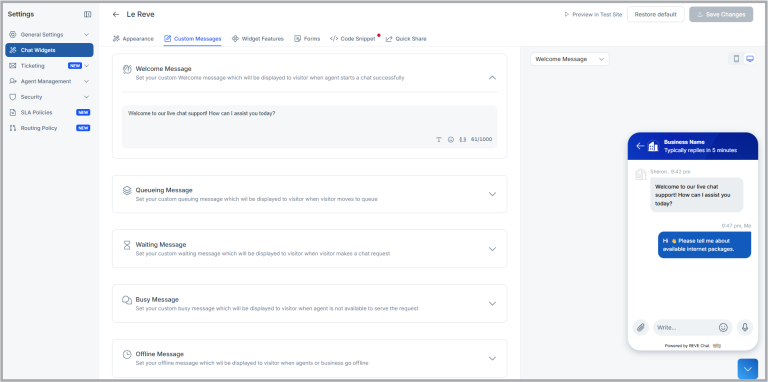 Custom Message | REVE Chat