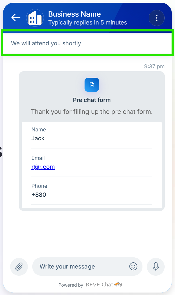 Custom Message | REVE Chat