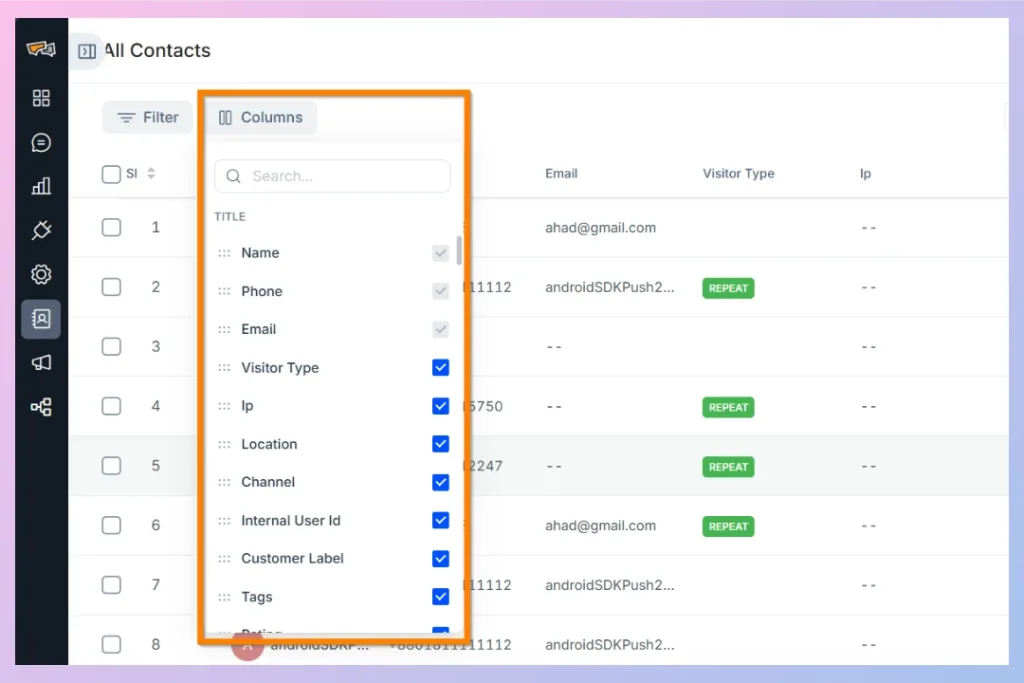 Customize the Contact Columns