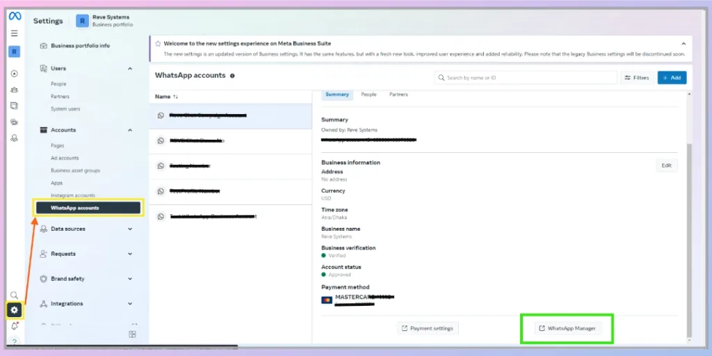 Open your WhatsApp account in Meta Business Suite