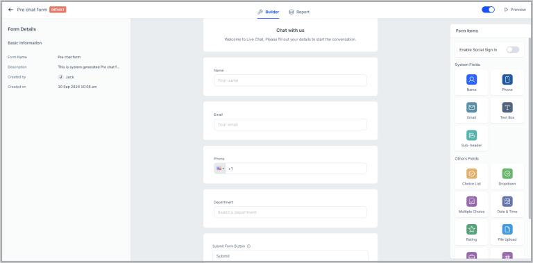 Pre Chat Form | REVE Chat