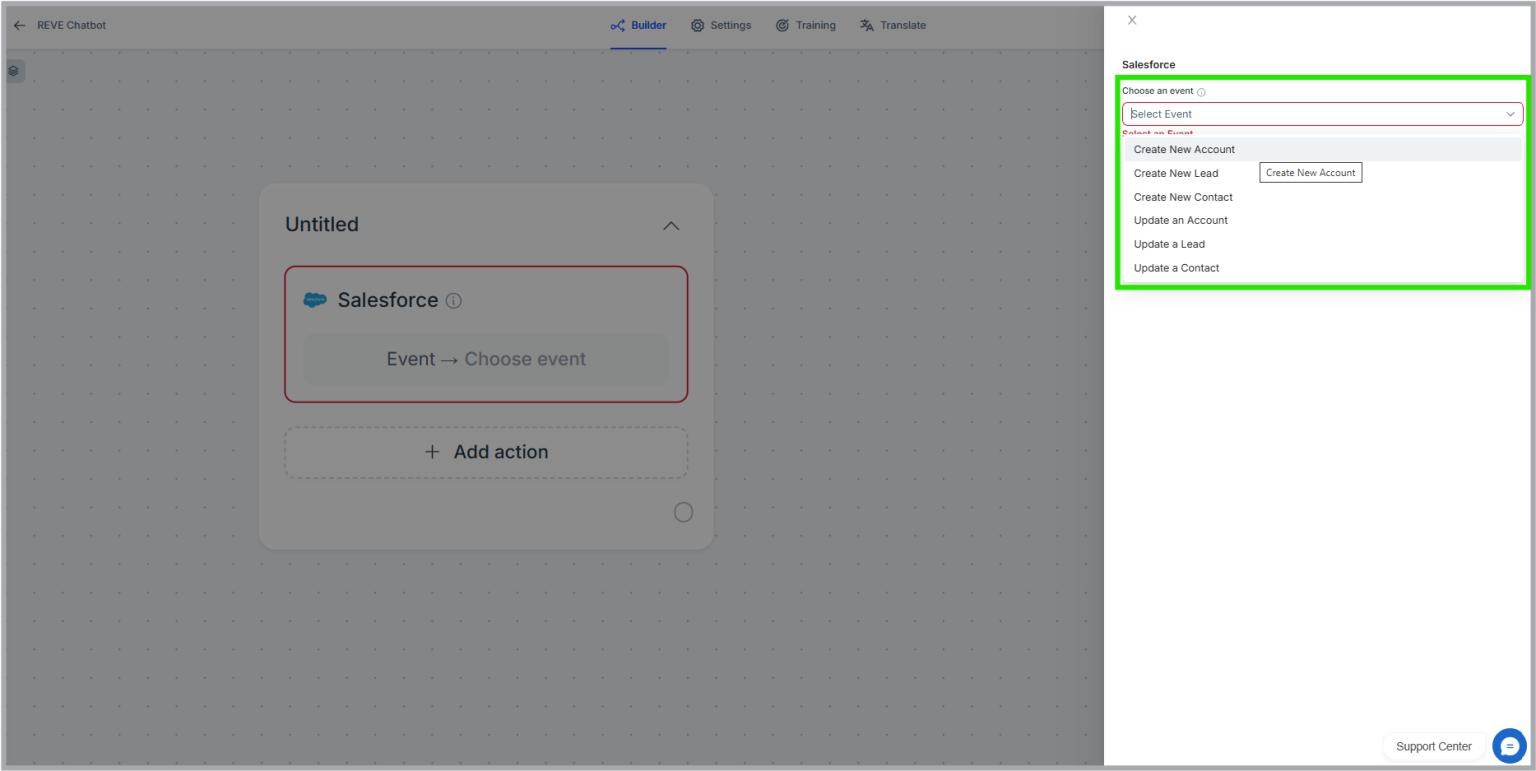 Salesforce Bot Action Manual | REVE Chat