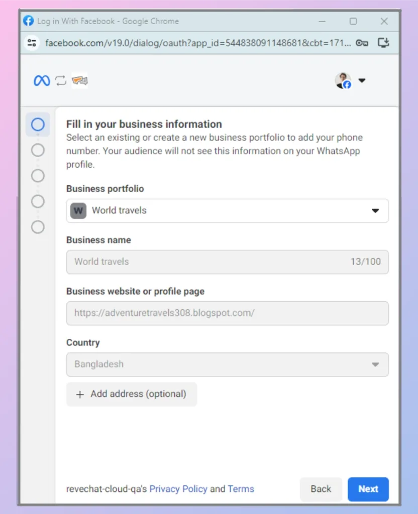 Step 4: Fill in business information