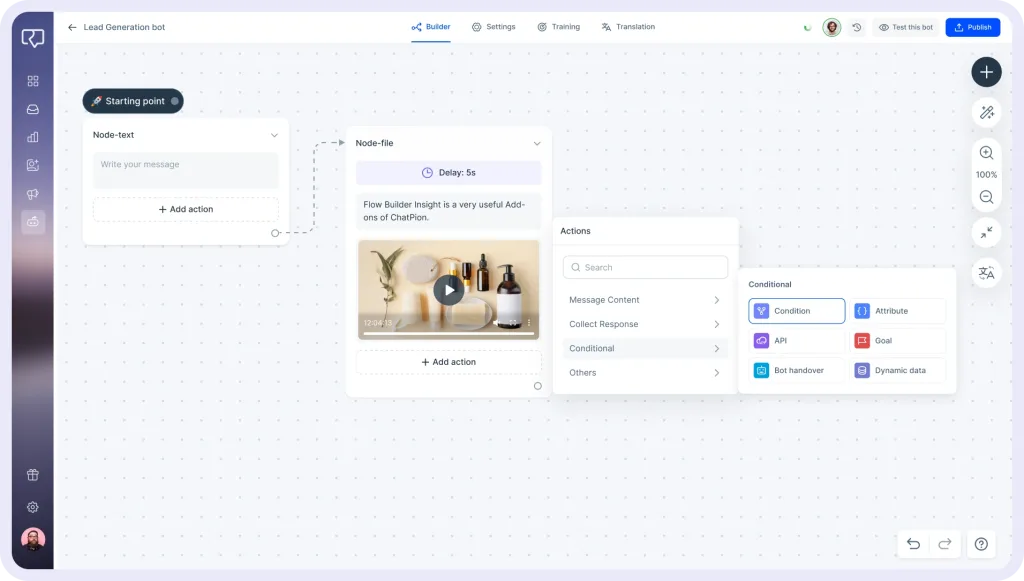 Visual Flow Builder REVE Chat