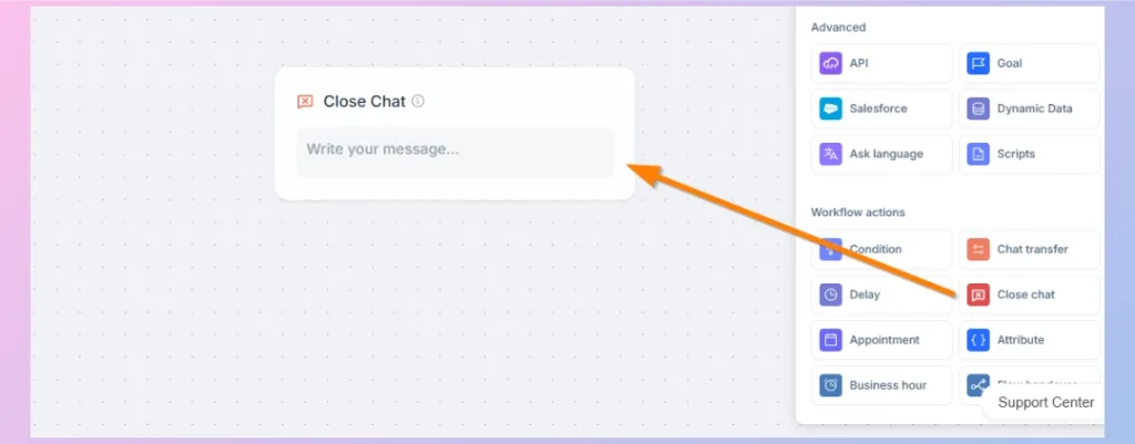 Workflow Actions- Close Chat