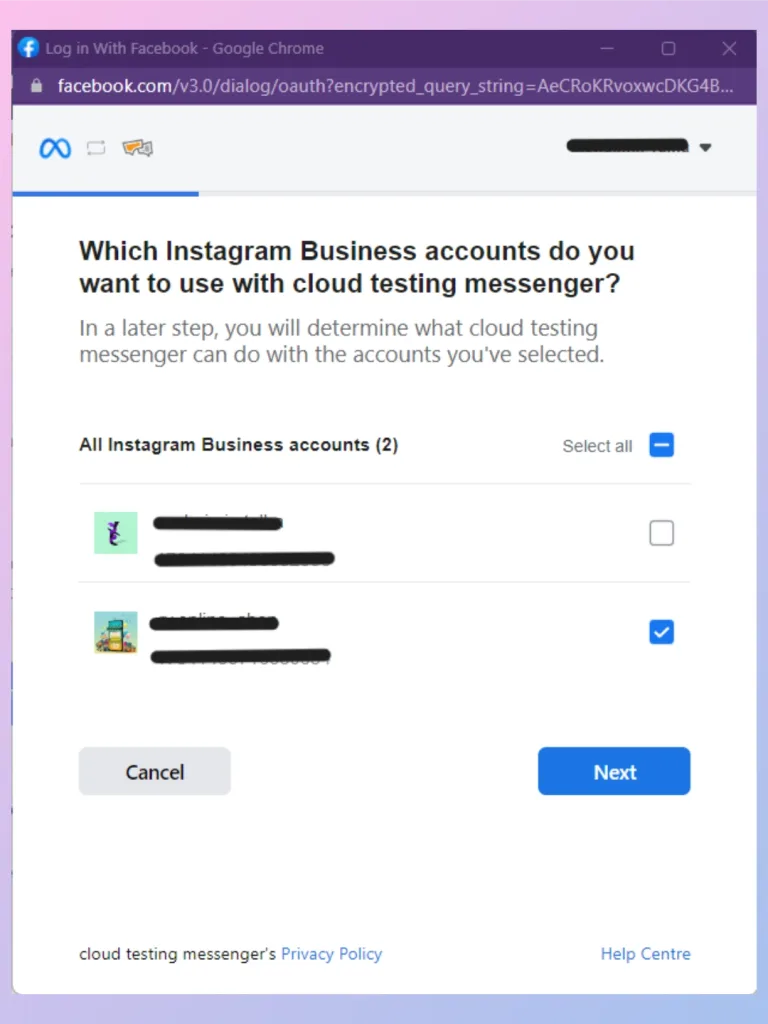 Choose the Business REVE Chat can access