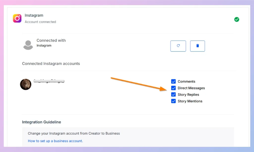 Enable Instagram communication types