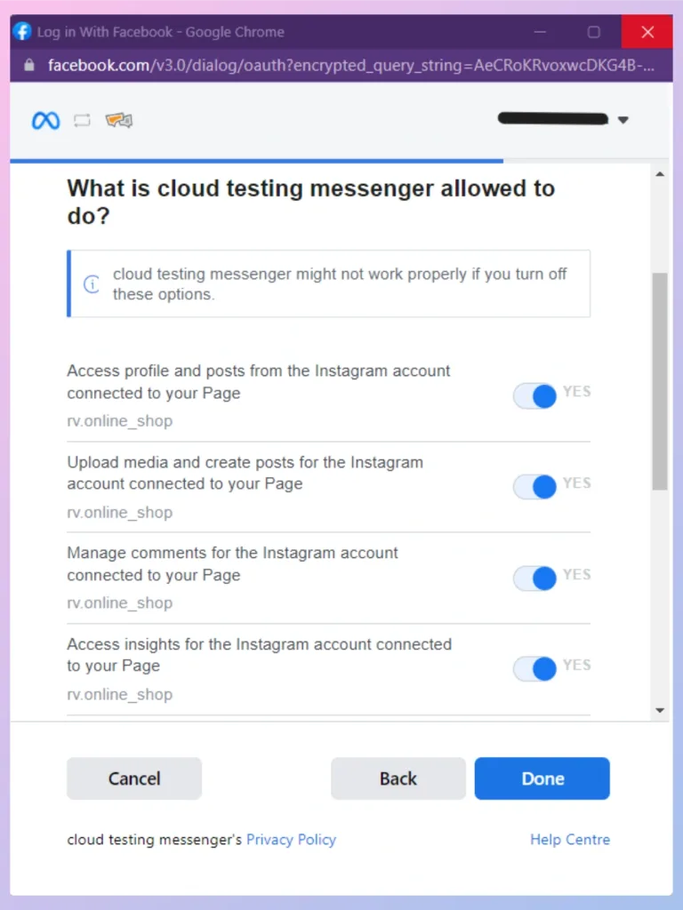 Review and allow required permissions