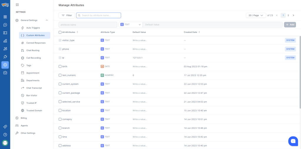 Custom Attribute Settings