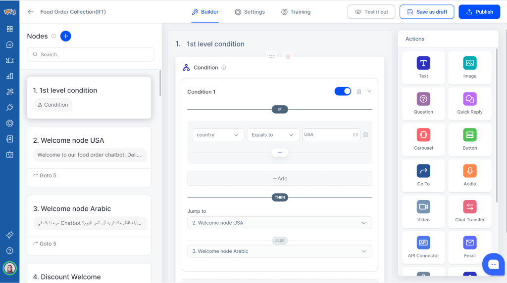 Condition Action in Chatbot