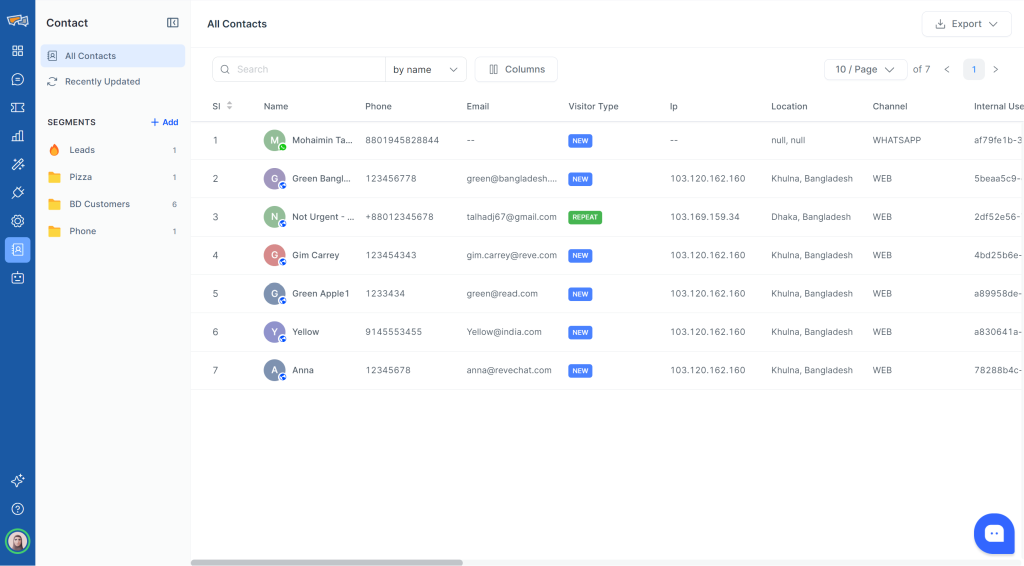 Contact Management in REVE Chat