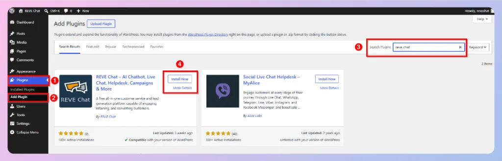 Install the REVE Chat WordPress Plugin