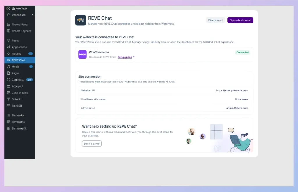 Manage Your REVE Chat Connected WordPress Website