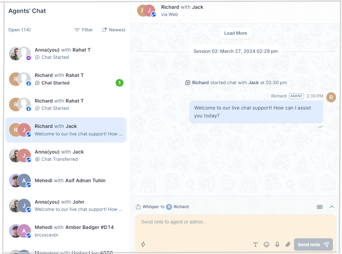 Chat Monitoring for All Ongoing Agents' Chat | REVE Chat