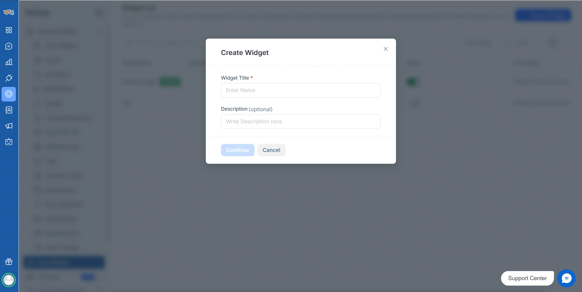 REVE Chat Create New Widget