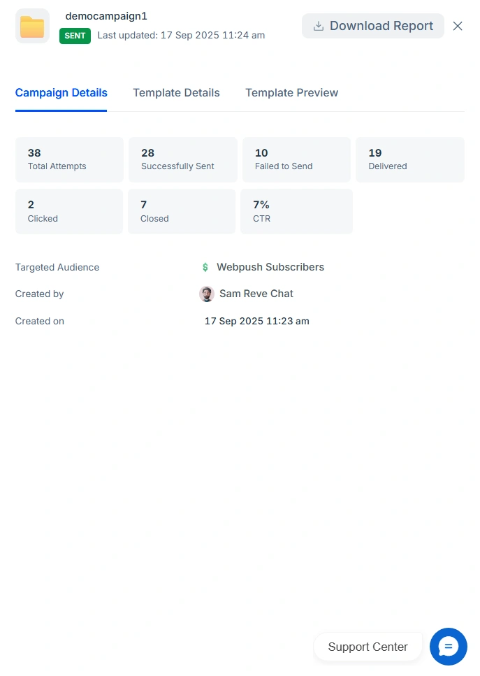 REVE Chat Web Push Campaign Report